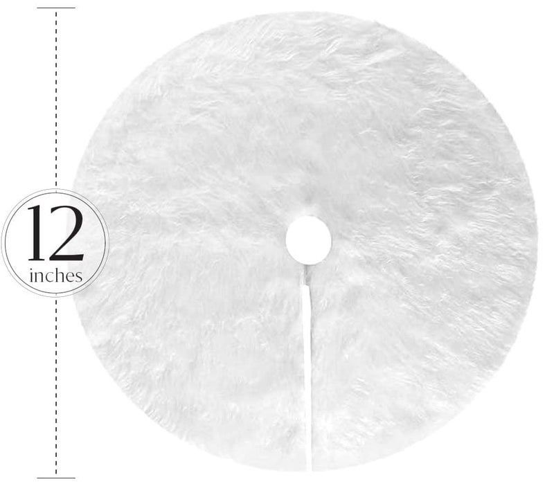 OLYPHAN Mini Tree Skirt Small Christmas Tree Skirt White Snow Luxury Faux Fur - 12 inch Miniature Round Skirts for Tabletop/Under Xmas Tree Decorations (12 inch / 1ft +) - Image 3